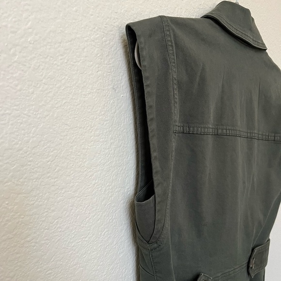 VERONICA BEARD | Cotton-Blend Twill Button Mini Dress in Army Green | Size 6 - Picture 9 of 13